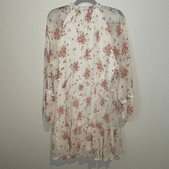 Vince Camuto Womens V-Neck Tiered Ruffle Dress Floral Balloon Sleeve Boho Large - Picture 8 of 9